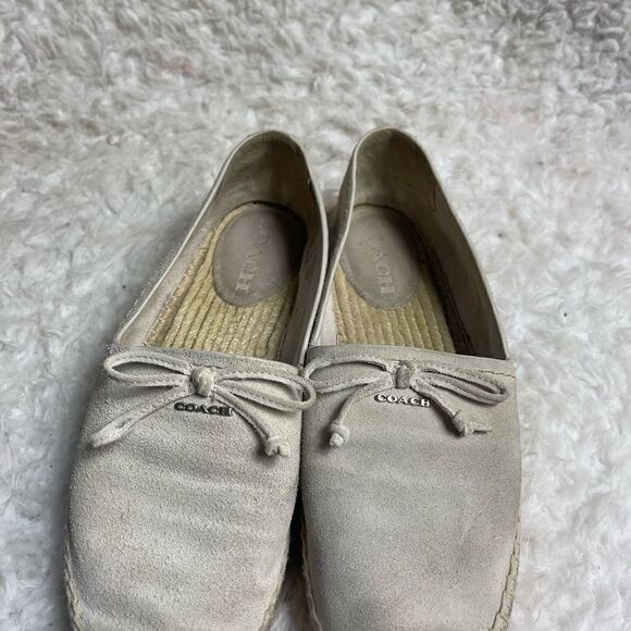 Coach Rae leather suede Beige Slip On Espadrilles Shoes front bow accent SZ8B - Picture 3 of 12